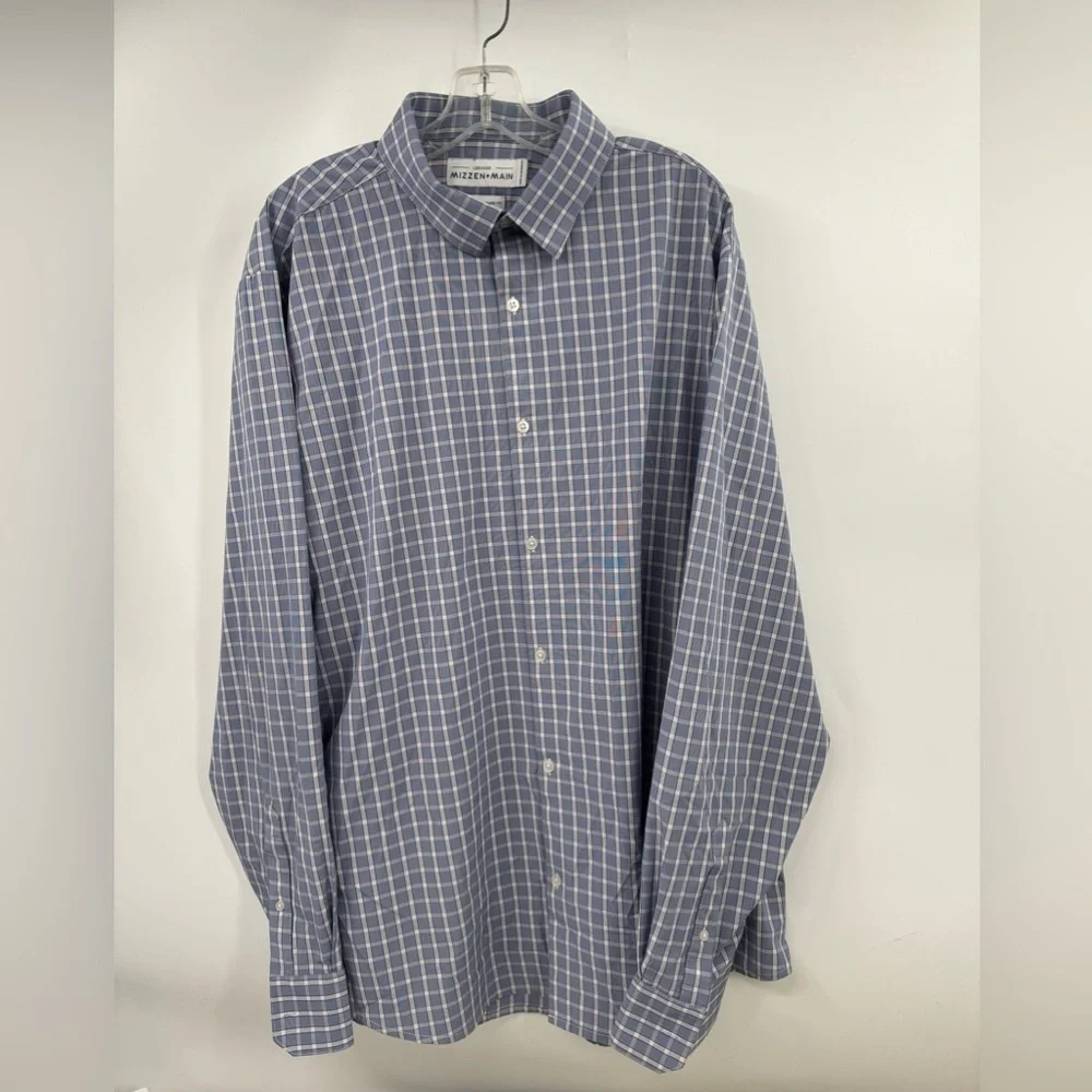 Mizzen Main Shirt Mens 2XL Standard Fit Plaid Button Down Long Sleeve Blue